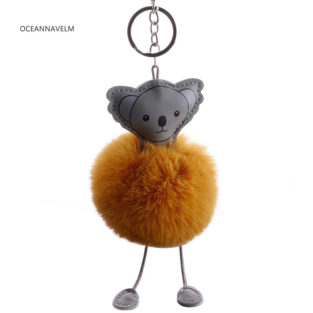 ♀OA Fluffy Faux Leather Koala Key Chain Ring Car Bag Purse Ornament ...