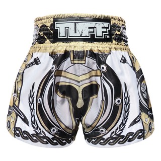 TUFF มวยไทย กางเกงมวยไทย สีขาว ลายนักรบ TUFF Muay Thai Boxing Shorts Golden Gladiator in White