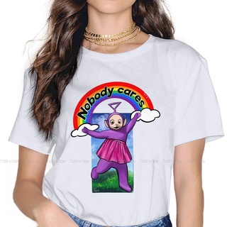 Nobody Cares เสื้อยืดลําลอง แขนสั้น พิมพ์ลาย Teletubbies สไตล์วินเทจ สําหรับสตรี