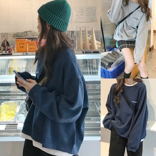 Korean🧧 เสื้อสเวตเตอร์ทรงโอเวอร์ไซส์ อกสกรีนตัวหนังสือ Anesthesia 2 สี