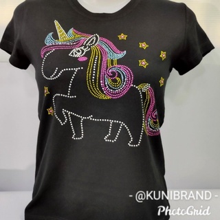 KUNI#K52 เสื้อยืดสตรีเด็กลายม้ายูนิคอร์น ติดแต่งเพชร by Kunibrand