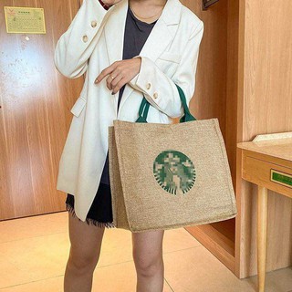 กระเป๋าถือ Starbuck  งานผ้ากระสอบ