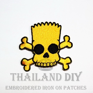 ☠ ตัวรีดติดเสื้อ งานปัก ลาย หัวกะโหลก การ์ตูน สัญลักษณ์ Bart Simpson Skull Patch WOP DIY ตัวรีด อาร์มติดเสื้อ กระเป๋า