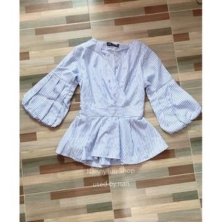 เสื้อแขนบอลลูน ลายทางฟ้าขาว💙🌨