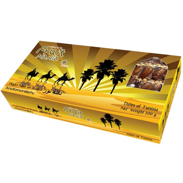 อินทผาลัมติดก้าน ยี่ห้อ Fruit Mania (ฟรุ๊ตมาเนีย) ราคากล่องละ 249 บาท