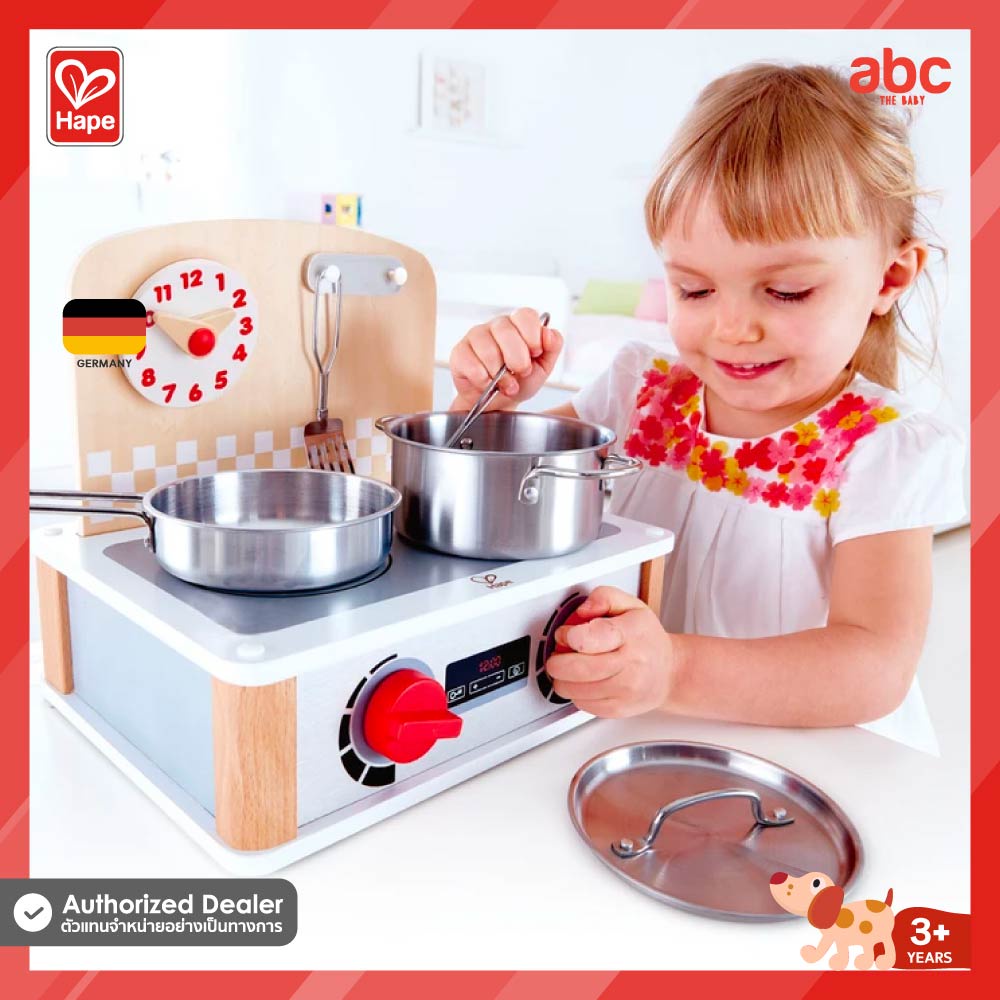 Hape ของเล่นไม้ ของเล่นทำอาหาร ครัวเด็ก 2-In-1 Kitchen & Grill Set ของเล่นเสริมพัฒนาการ 3 ขวบ ขึ้นไป