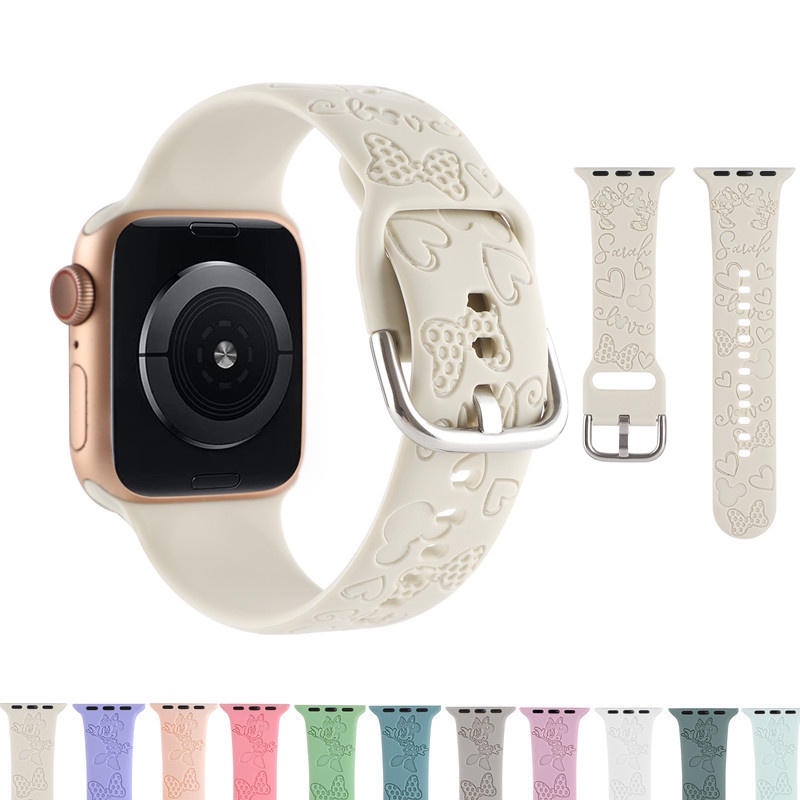สายนาฬิกาข้อมือซิลิโคน ลายการ์ตูนมิกกี้เมาส์ มินนี่เมาส์ สําหรับ Apple Watch Series 9 8 7 6 SE 5 4 3 Ultra 2 1