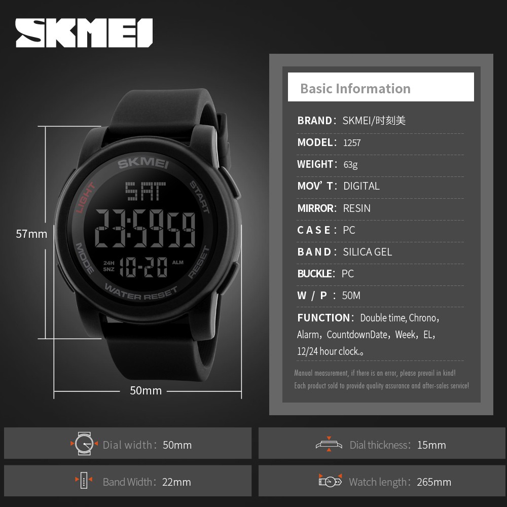 Skmei 1257 นาฬิกาข้อมือ โครโนกราฟ นับถอยหลัง สายซิลิโคน สําหรับผู้ชาย