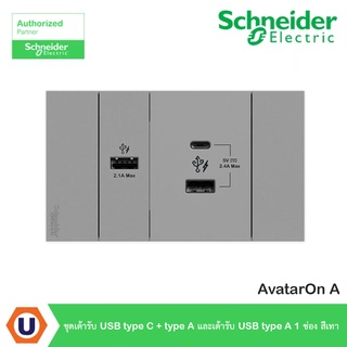 Schneider Electric ชุดเต้ารับ USB Type C + Type A และเต้ารับ USB Type A 1 ช่อง สีเทา รุ่น AvatarOn A ชไนเดอร์