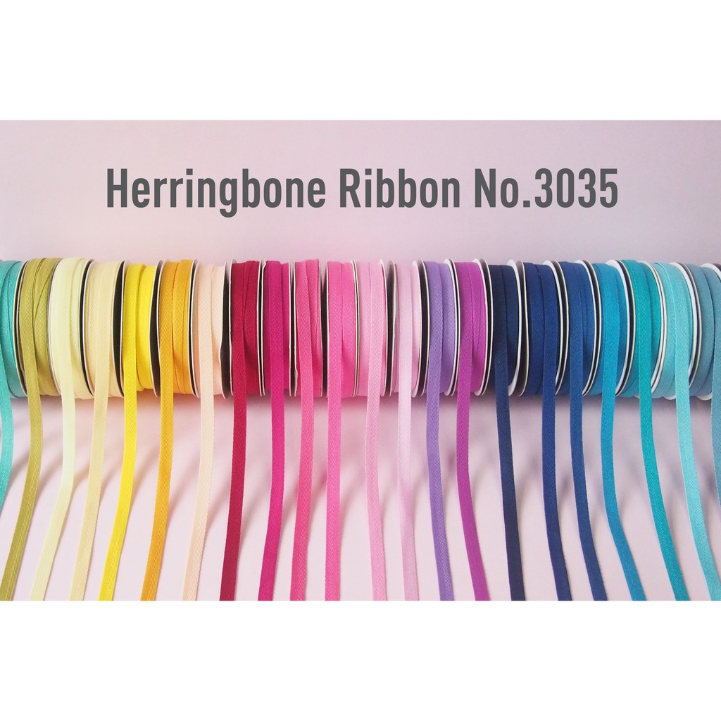 MOMOTARA No.3035 (ชุดที่ 3) ริบบิ้น Ribbon  เทปก้างปลา Herringbone Ribbon ขนาด 1 CM ยาว 36 หลา เทป ริบบิ้นผ้า diy