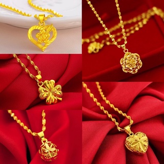 HIALAMAสร้อยคอทองพร้อมจี้สร้อยคอระย้าชุบ ยาว 18 นิ้ว24K GOLD NECKLACE