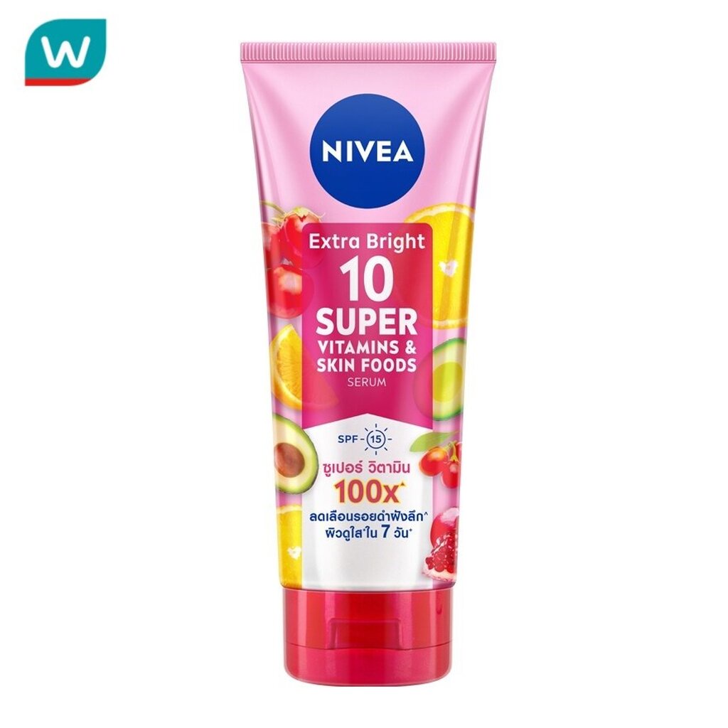 Nivea นีเวีย เอ็กซ์ตร้า ไบร์ท 10 ซูเปอร์ วิตามิน แอนด์ สกิน ฟู้ด เซรั่ม SPF15 180 มล.