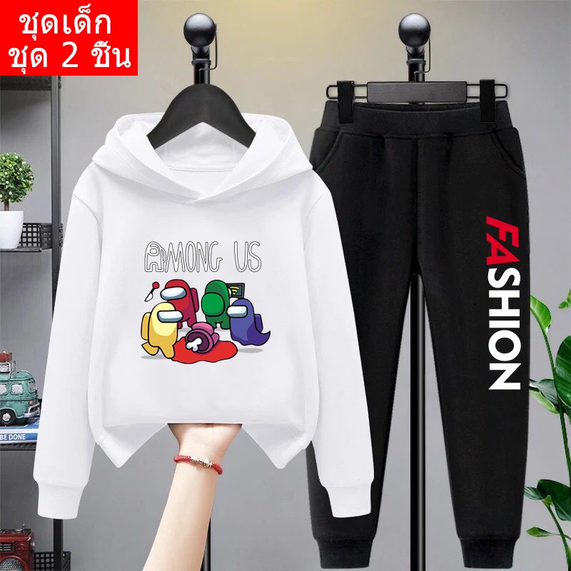*สินค้าในไทย*K-2139-LONG+TKU335 ชุดเซทเด็ก 2 ชิ้นเสื้อกันหนาวมีฮูด+กางเกงขายาว สกรีนลายการ์ตูนน่ารักใส่ได้ทั้งหญิงและชาย