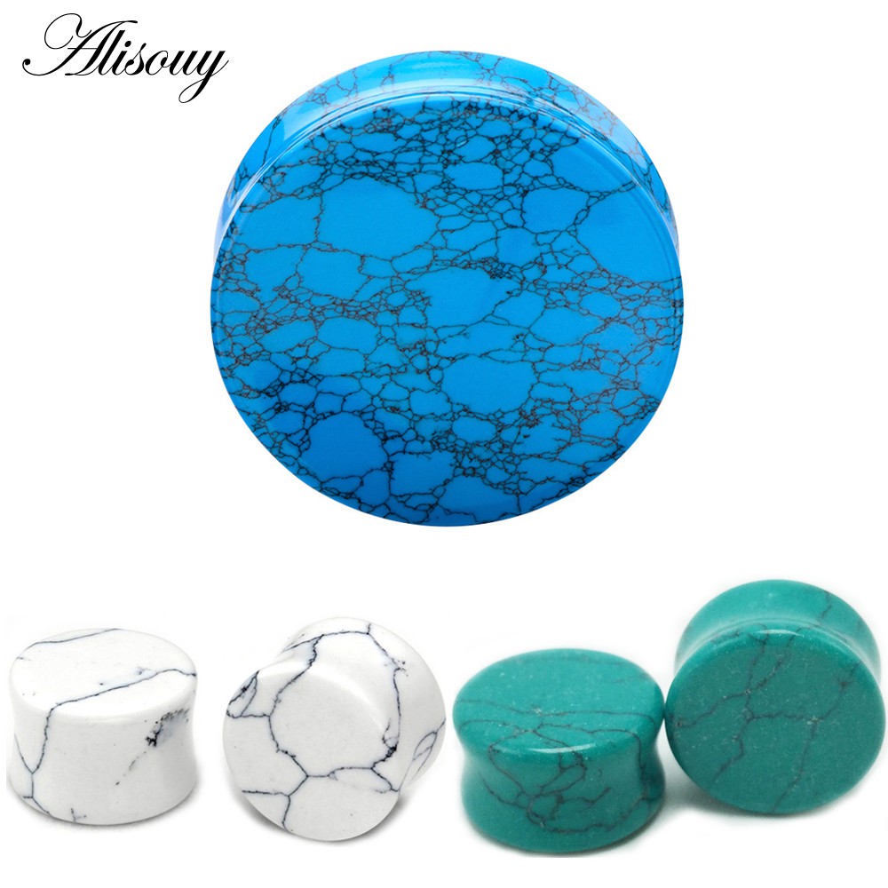 Alisouy หินหูปลั๊ก 2PCS หินธรรมชาติขนาด 6-16 มม.สำหรับผู้หญิงและผู้ชาย เครื่องประดับขยายและเจาะรูหู