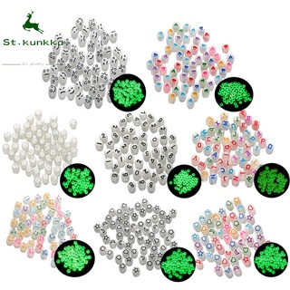 ลูกปัดอะคริลิค รูปตัวอักษร เรืองแสง 6.5 มม. คละสี สําหรับทําสร้อยคอ สร้อยข้อมือ 100 ชิ้น