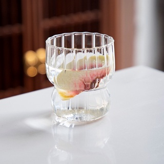แก้วลายทางทรงอ้วนน่ารัก Cute Stripes Chubby Borosilicate Glass ขนาด 200ml.