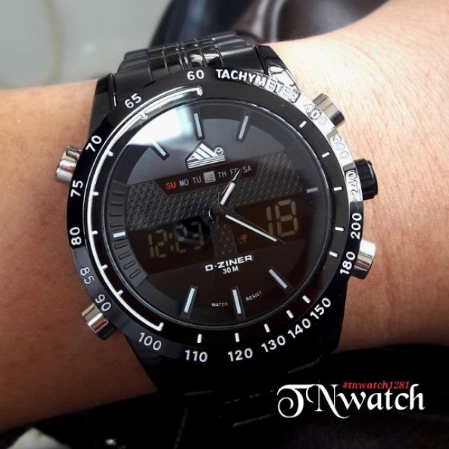 D-ZINER SPORT DIGITAL รุ่น DZ-8169 นาฬิกาข้อมือสายเหล็กจับเวลาบอกวันที่กันน้ำ 100%พร้อมกล่อง  สีดำ