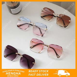 【HENGHA】COD แว่นกันแดดทรงเหลี่ยมไร้กรอบสไตล์เกาหลีสำหรับผู้หญิงทรงเหลี่ยมสำหรับผู้หญิง