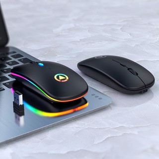 เมาส์ไร้เสียง เม้าไร้สาย เมาส์ เมาส์เก็บเสียง เงียบไร้เสียง Office 2.4GHz Wireless Silent Mouse RGB Backlight