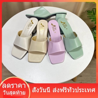 Shoes รองเท้าผู้หญิง สูงหนังเรียบสีหวานๆ สีละมุนส้น2นิ้ว หนังนิ่มมากพื้นมีกันลื่นเท้าขาวสว่างทุกสี รองเท้าส้นสูง ส่งฟรี