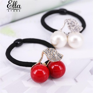 🎀🎀Ellastore Rhinestone Leaf Cherry Elastic Hair Rubber Band Girl Ponytail Holder Rope