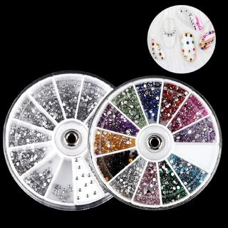 Monja 2400 ชิ้นลูกปัดคริสตัลทรงกลมสําหรับตกแต่งเล็บ nail rhinestones crystal decor wheel box
