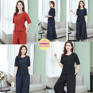 ชุดเข้าเซ็ท Silk เนื้อเงา เหมือนผ้าไหม ผ้าสแปนเด็กซ์ set 2 ชิ้น จั้มเอว ผ้าโปร่ง ใส่สบาย เนื้อเบาดี working woman suit