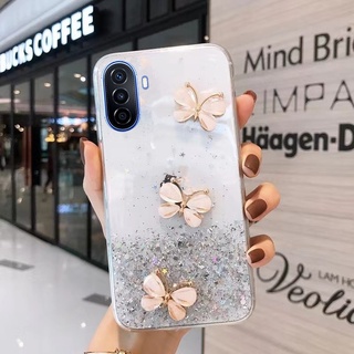 เคสโทรศัพท์ Huawei Nova Y70 /Nova 9 /Nova 9 SE /Nova 8i /Nova 8 /Huawei P50 /Huawei P50 Pro Phone Case Glitter Gel Back Cover Shiny Sequins Crystal Butterfly Ornament Clear Phone Soft Casing เคส Huawei Nova 9 SE Nova Y70