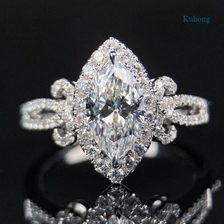 Kuhong แหวนแต่งงานผู้หญิงอินเทรนด์ Cubic Zirconia หินฝังหินคุณภาพสูง