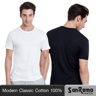 Sanremo Modern Classic เสื้อยืดผู้ชาย คอกลม แขนสั้น แซนรีโม นุ่ม ใส่สบาย ระบายเหงื่อดี สีขาว สีดำ NIS-SCT1