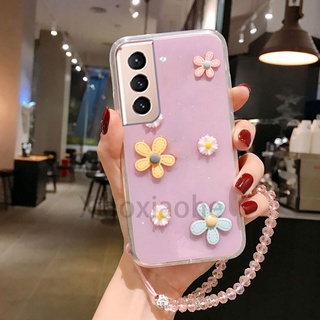 ใหม่ เคสโทรศัพท์มือถือแบบนิ่ม tpu ใส ลายดอกทานตะวัน 3D พร้อมสายคล้อง สําหรับ Samsung Galaxy S21 FE 5G 2022