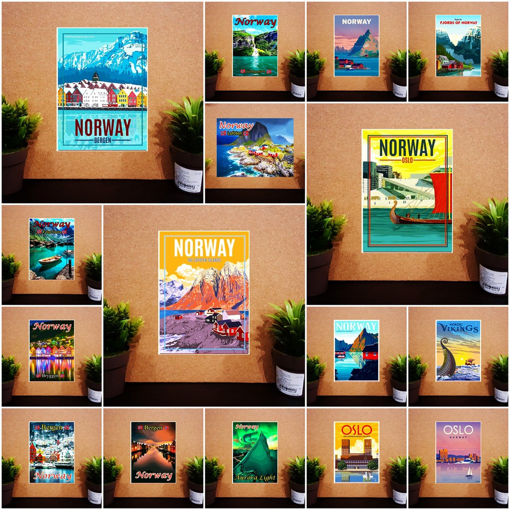 แม่เหล็กติดตู้เย็น นอร์เวย์ 2x3 นิ้ว ของฝาก ของที่ระลึก Souvenir Fridge Magnet Norway set D 2x3"