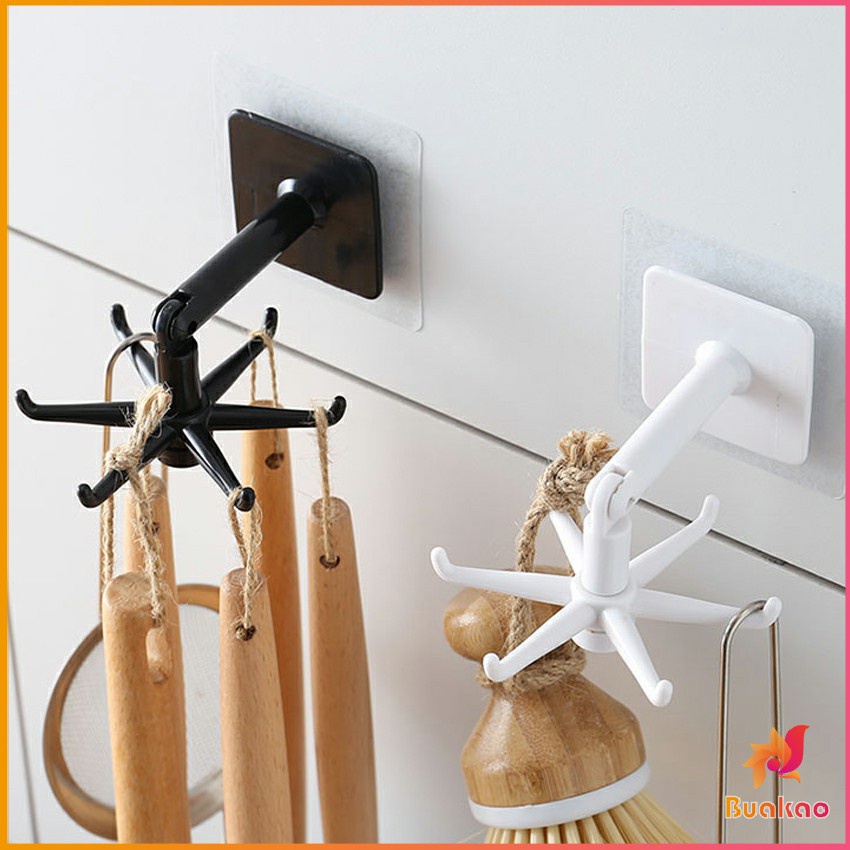 BUAKAO ตะขอติดเพดาน ติดผนัง ที่แขวนติดผนัง 6 แฉก ขอเกี่ยวหมุนได้ 360 ° Hexagonal self-adhesive hook
