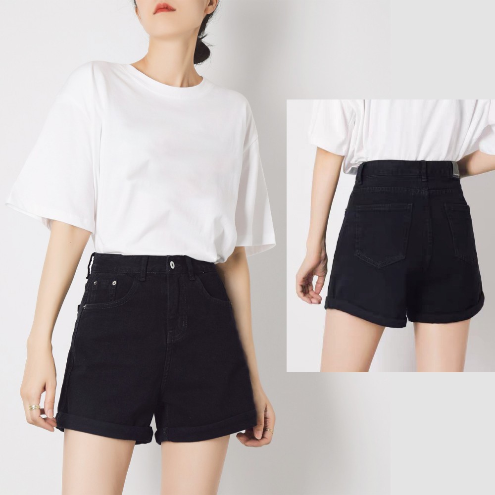 กางเกงยีนส์สตรีลายทางเอวสูงขั้นพื้นฐาน QS001 ulzzang สไตล์เกาหลี