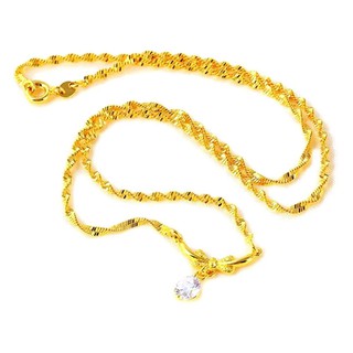 TANITTgems สร้อยคอลายเกลียวรูปโบว์ประดับจี้เพชร รุ่น NL41449 - Gold  #1118