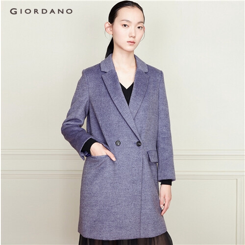 GIORDANO WOMEN Suit collar mid-long woolen coat 05379689