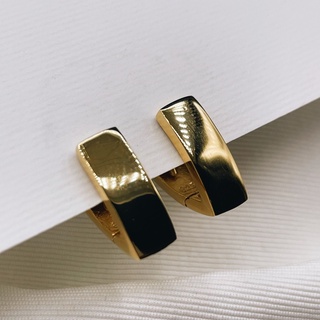 V Shape Minimal Huggies, 18K Gold Plated Sterling Silver Earrings E0135 | เงินแท้ 925 ชุบทองเเท้ 18 กะรัต