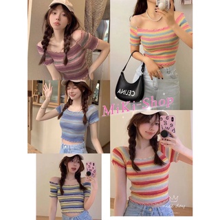 💕*Miki-Shop😍พร้อมส่ง*เสื้อครอป แฟชั่นเกาหลี ใส่โชว์ไหล่สวยเซ็กซี่มากแม่45610*