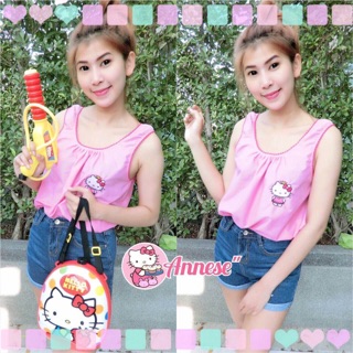 เสื้อคอกระเช้าปัก hello kitty &amp; Doraemon