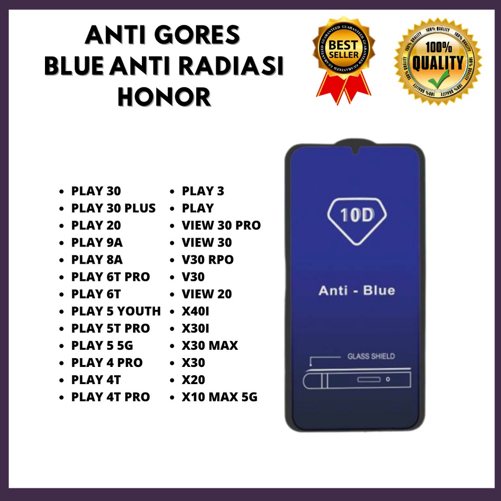 TEMPERD GLASS ANTI RADIATION HONOR PLAY30-PLAY30 PLUS-PLAY20-PLAY8A-PLAY6T PRO PLAY6T-PLAY5T PRO-PLA