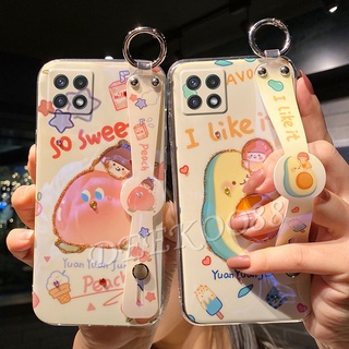 เคสโทรศัพท์ Samsung Galaxy A22 A32 A52 A72 A12 A02S A02 M02 M12 Casing with Wristband Mobile Bracket Softcase Fashion Luxury Rhinestone Bling Glitter Lovely Cartoon Avocado Peach Back Cover เคส SamsungA22 Phone Case