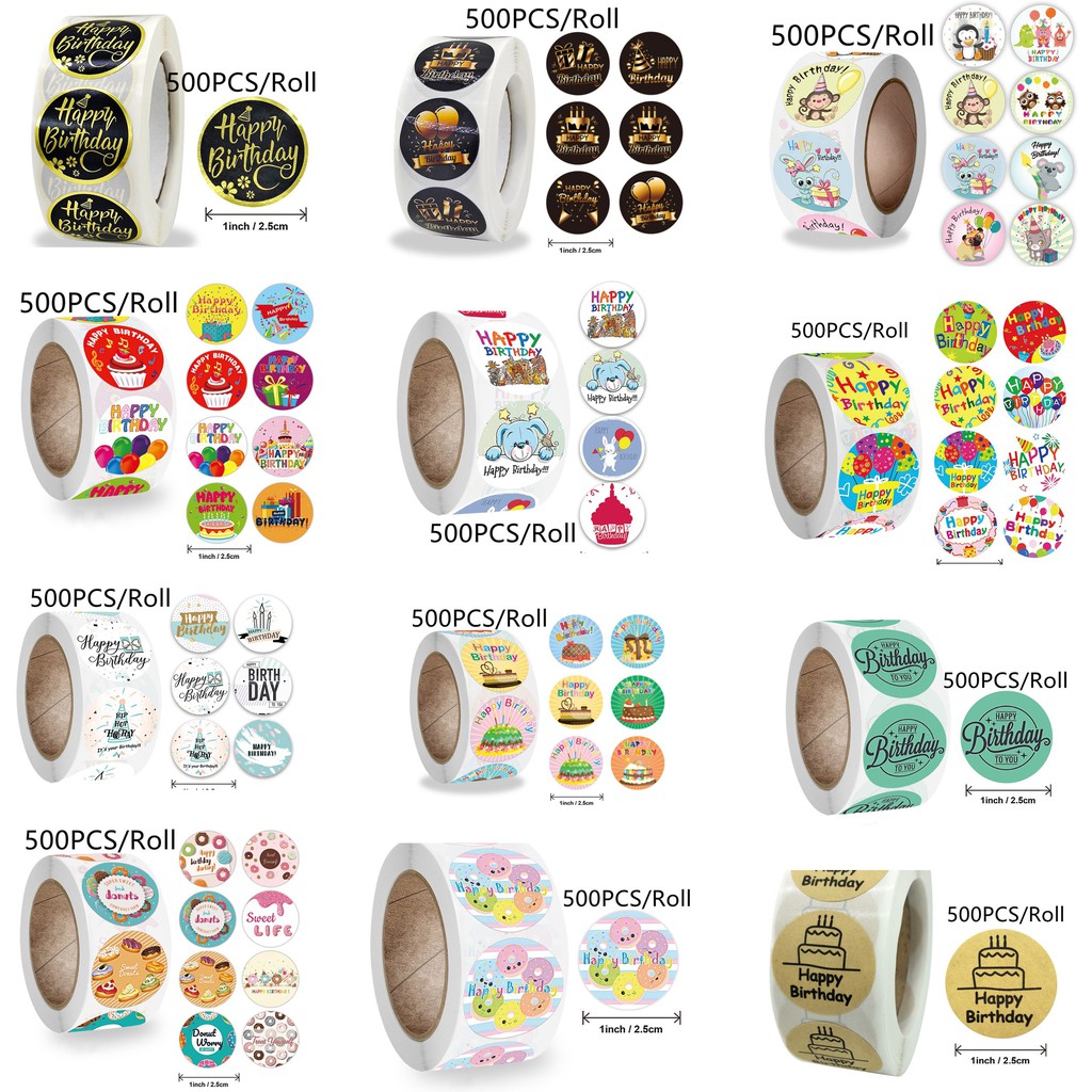 สติ๊กเกอร์ Happy Birthday 500 ชิ้นสําหรับตกแต่งปาร์ตี้วันเกิดเด็ก