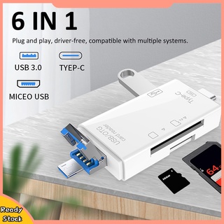 6-in-1 เครื่องอ่านการ์ดหน่วยความจํา USB 3.0 C TF-SD สําหรับโทรศัพท์