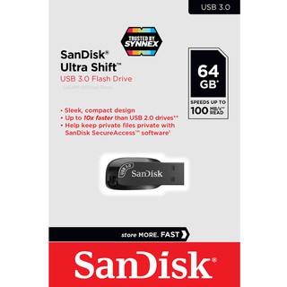 SanDisk Ultra Shift USB 3.0 Flash Drive CZ410 64GB  Black compact design   SDCZ410-064G-G46 แฟลซไดร์ฟ ประกัน Synnex 5ปี