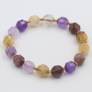 กำไลข้อมืออเมทิสต์ (Amethyst) หรือ พลอยสีตะแบก และ โป่งข่ามอเมทิส เจียเหลี่ยมขนาด 9 มม.