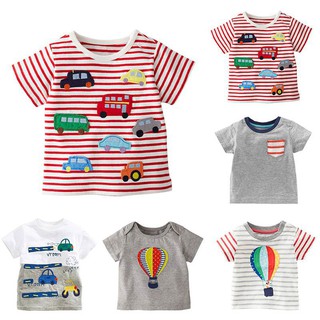 BABYWORLD เสื้อยืดผ้าฝ้ายพิมพ์ลายแถบสำหรับเด็ก