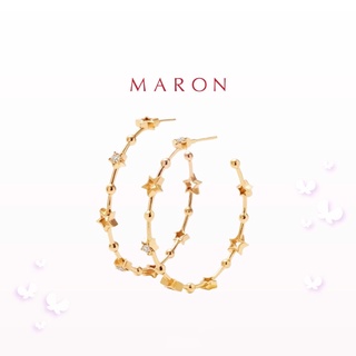 MARON - Feo Stars Hoop Earring ชุบสี Beige Gold ต่างหูห่วง พลอยเพทายสีขาว เงินแท้925