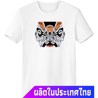 แขนสั้นcrew neckโอเปร่าปักกิ่ง หน้ากาก องค์ประกอบจีน Peking Opera Head Colorful Changbanpo T-Shirt Workwear Pocket Short