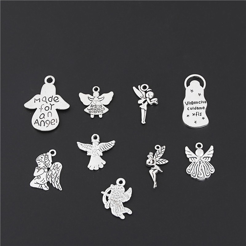 จี้รูปนางฟ้า ดอกไม้ สีเงิน สไตล์โบราณ สําหรับทําเครื่องประดับ แฮนด์เมด DIY 10 ชิ้น - รูปที่ 2