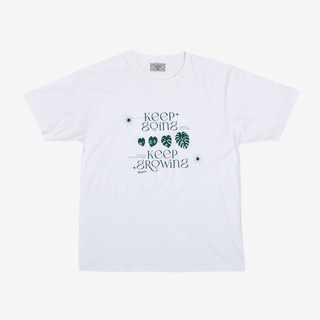 คอลูกเรือKeep Growing Cotton Tee - White/Green เสื้อยืด